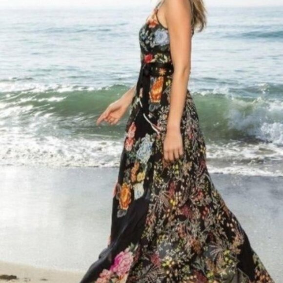 JOHNNY WAS MIXED PRINT BLACK SILK TANK DRESS SIZE SMALL EUC - Picture 2 of 14